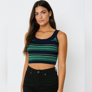 L'AGENCE Striped Crop Top XS Navy Green Gold